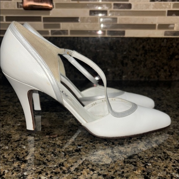Bally Shoes - Bally Women's White Leather Heels with silver trim